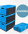Collapsible Storage Bins With Lids Charcoal 3 Pack 62L Stackable Plastic Storage Containers pictured stacked and folded flat