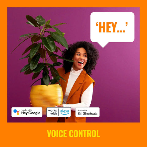 Woman using 2 Pack WiFi Smart Plugs For Easy Home Automation Works With Alexa And Google Assistant Quick Setup Voice Control