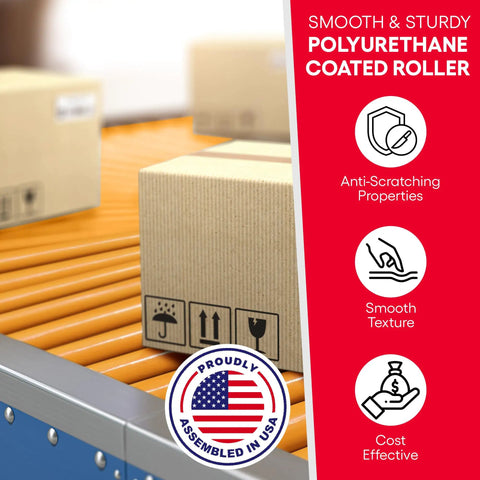 Light Duty Polyurethane Coated Conveyor Rollers Replacement Roller handling boxes on conveyor, focus on roller features