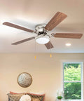 52 Inch Hugger Ceiling Fan With Bowl Light Kit In Brushed Nickel, 5 Dual Finish Blades In Walnut And Chocolate, Room View