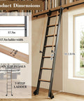 Rolling Library Ladder With Six Point Six Foot Sliding Track And Ninety Six Inch Telescoping Aluminum Ladder On Wheels With Handrail For Bookshelves Loft And Closet Space Saving Rail Mounted Design Heavy Duty Yet Lightweight, 7-step