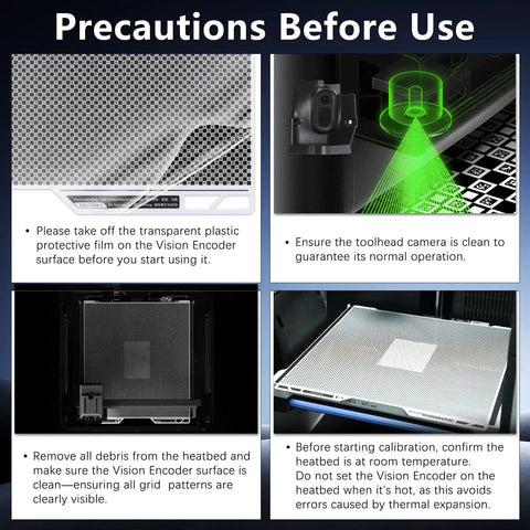 Precautions before use for Ultra Fine Sub 50 Micron Motion Calibration Encoder Plate For H2S H2D H2C 3D Printer With Injection Mold Grade Dimensional Precision Calibrate Before Printing Detailed Miniatures Or Large Engineering Parts
