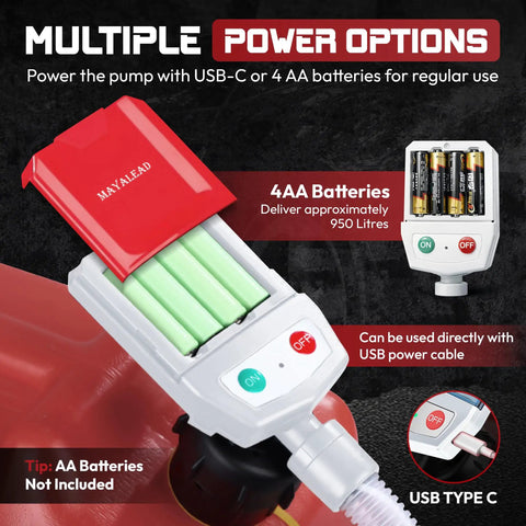 No Fuss Smart Siphon Pump 3 8 Gpm Electric Fuel Transfer power options with USB-C and 4 AA battery compartment for fuel transfer.