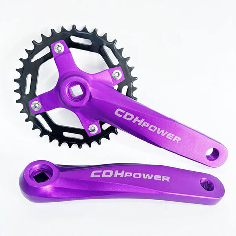 Single Speed Bicycle Crankset 104BCD 34T 36T 38T 40T 42T 170mm Crankarm For MTB Off Road Purple Aluminum Alloy