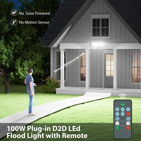 Plug And Play Outdoor Flood Light With Remote Control And Dusk To Dawn Sensor No Hassle Setup Solid Black Housing That Really Lights Up The Backyard Area Flat Out All Night