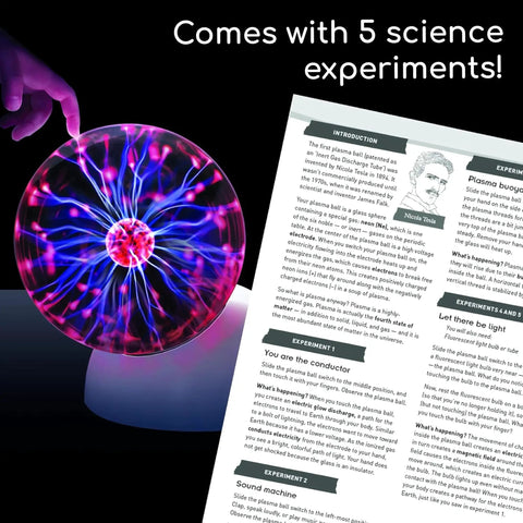 Plasma Ball Essential STEM Tool For Curious Minds A 5 Inch Glass Sphere With An Awesome Interactive Electric Light Show Learn Electricity Matter And Energy Through A Sound Activated High Voltage Neon Glow. 5-inch glass sphere with experiment sheet and finger touch