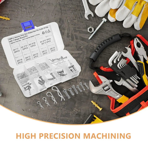 100 Pcs Cotter Pin Assortment Kit With High Precision Machined Carbon Steel B Type Wave Pins And R Clips For Heavy Duty Trailer Hitch Locking And Automotive, open case