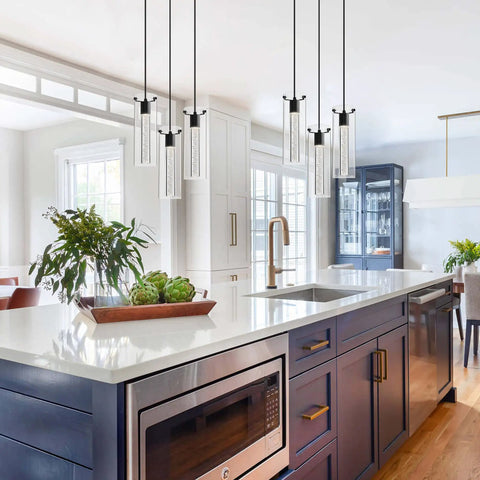 Three Light Kitchen Island Pendant Light With Bubble Glass Shades, Adjustable Linear Pendant Ceiling Fixture For Kitchen Island, Dining Room, Bar And Breakfast Nook, Cool Modern LED Lighting