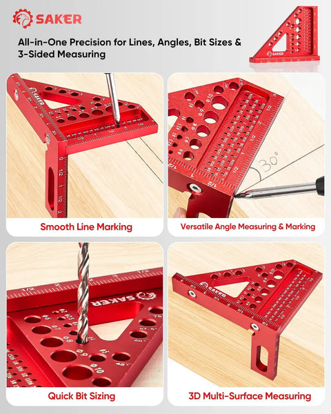 3D Multi Angle Measuring Square Ruler For Woodworking And Construction Pro Grade Aluminum Carpenter Square on wooden surface