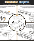 Installation diagram for Five Pairs 22 Inch Soft Close Drawer Slides Side Mount 3 Fold Full Extension Ball Bearing Heavy Duty