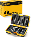 49 Piece S2 Steel Screwdriver Bit Set With Magnetic Driver open in non-slip box showing organized arrangement of bits.