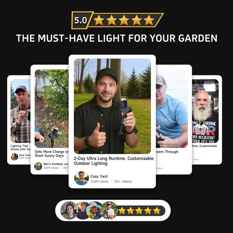 Five-star reviews for Outdoor Solar Spotlight 4 Pack With Adjustable Beams From 10 To 60 Degrees Waterproof Landscape Uplights