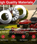 Heavy Duty Thrust Needle Roller Bearings With Washers, Two Sets, One Half Inch Bore, in front of a red lawn mower