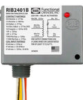 Enclosed 20 Amp SPDT Power Relay With 24 VAC DC 120 VAC Coil, NEMA 1 Housing, Built Tough Industrial Grade Panel Mount Relay For Automation And Easy, Reliable Electrical Switching. Gray panel-mount relay with wired leads and LED indicator.
