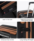 expandable hardside luggage set with TSA lock, telescoping handle, grip handle, YKK zipper features