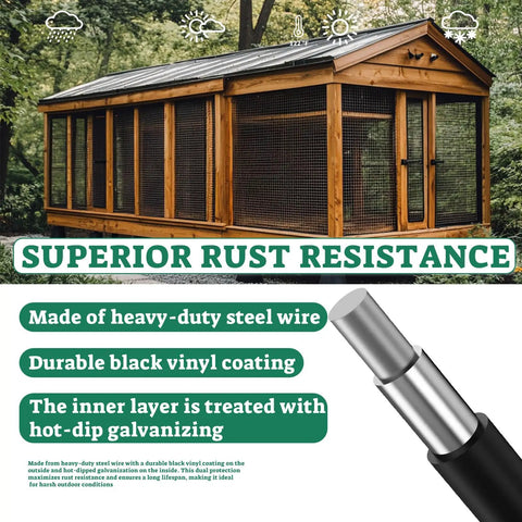 Heavy Duty Hardware Cloth One Half Inch Mesh 36 By 50 Ft Black Vinyl Coated 19 Gauge Chicken Wire Fence Roll showcasing rust resistance.