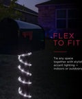 16 Foot LED Rope Lights In Classic Clear With Cool White 5000K wrapped around a mailbox, illuminating a garden at night