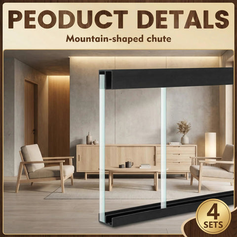 4 Sets 4 Ft Sliding Door Track System With Durable Plastic Build for cabinet doors in a modern living room setting.