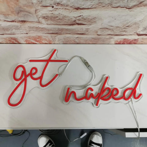 Get Naked Neon Sign Red LED Art Light For Bathroom And Bedroom Funny Aesthetic Letters Wall Decor For Parties And Couples Ideal Gift For Boyfriend Girlfriend Lover Wedding Anniversary Gift 20 Inch