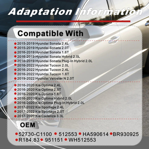 Compatibility list for Beefed Up Rear Wheel Bearing Hub Assembly With 5 Lugs And ABS Replacement Fits Hyundai Sonata 2015-2019 Tucson 2016-2021 Veloster N 2020-2022 Kia Cadenza 2017-2020 Optima 2016-2020 Sportage 2017-2021