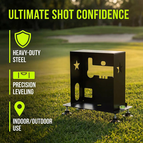 Sturdy Metal Protective Case For Skytrak Golf Launch Monitor With Four Adjustable Feet on grass with golf course background