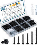 Must Have Wood Screws Assortment Kit For Woodworking And DIY Projects, 289 Pieces, assorted black Dacromet coated self-tapping screws in case