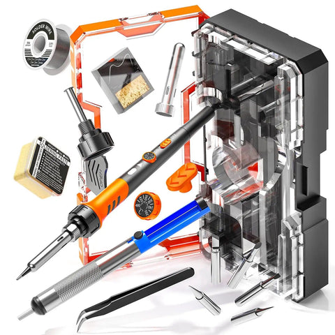 Pro Grade Soldering Kit With 60W Soldering Gun And Ceramic Heater, 12 In 1 Tool Set, Adjustable 200 to 450 C, Includes Tips and Tools