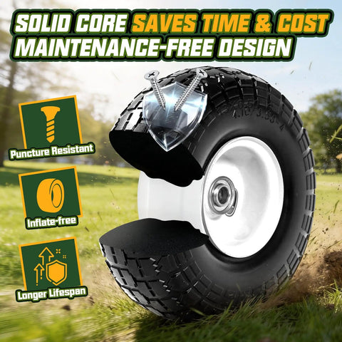 Durable 10 Inch Flat Free Solid Tire And Wheel Bundle Featuring Adjustable Hub Adaptors And 5 8 Bearing Bore showcasing solid core design