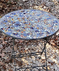Metal table with mosaic top using 10 Pound Bundle Of Broken Mexican Talavera Tiles For Mosaic Projects And DIY Decor, outdoor setting