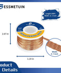 Desoldering Wick Braid With Flux 100 Ft No Clean Soldering Wick For Electronics And PCB Rework displayed with size details