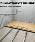 7x4 Outdoor Metal Storage Shed With Foundation Kit showing interior base layout and dimensions in dark gray