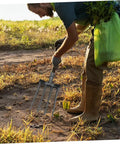 Gardener using Beefy Heavy Duty Four Prong Steel Pitch Fork Head For Garden Digging And Soil Loosening Aeration And Ground Prep