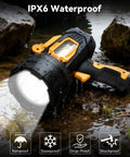 Rechargeable 2,000,000 Lumen Spotlight Flashlight With COB Light Beast Mode Bright in water showcasing IPX6 waterproof rating