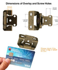 First Class Antique Brass Cabinet Hinges For Your Kitchen Renovation Project, dimensions shown with a credit card for size reference.