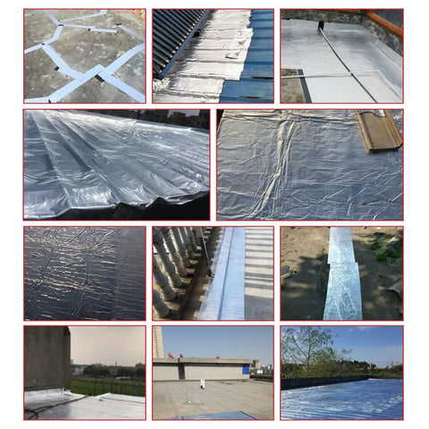 Premium Synthetic Roof Underlayment Roll With Aluminum Foil Bitumen Tape applied on various roofs and surfaces for waterproof sealing.