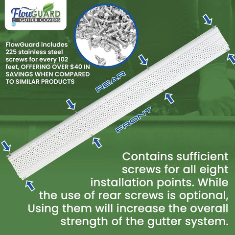Gutter Guard System For 5 Inch Gutters, Aluminum Leaf Protection, USA Made, 125 Feet, White, 50 Year Durability, Heavy Gauge 0.018 Inch