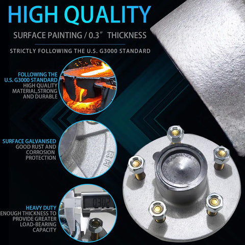 Hot Dip Galvanized Trailer Idler Hub Kit 5 Bolt 4.5 Fits 3500 Lb Trailers Pre Installed and Lubricated, surface details shown