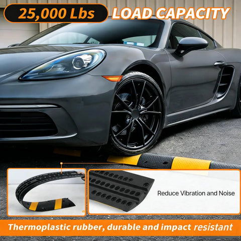 Tough As Nails Heavy Duty Rubber Speed Bumps 3.3 Feet Two Pack, Modular Traffic Hump With Built In Cable Channel Protector, Bolt Down Car Ramps For Driveway Concrete And Parking Lots