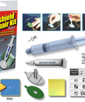All In One Windshield Crack Repair Kit With 0.027 Fl Oz Resin Quick DIY Fix For Chips And Small Cracks Easy To Use Budget Friendly Stops Spreading Damage Restores Clarity And A Nearly New Look, packaging and contents displayed
