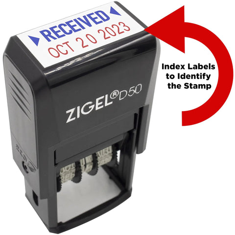 D50 Self Inking Date Stamp With Emailed Date Feature Two Color Blue And Red Ink Pad 5/32 Inch Date Size Reinkable 12 Year Date Band