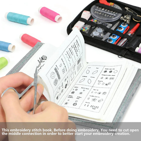 All In One Hand Embroidery Book Kit For Adults And DIY Craft Lovers 106 Illustrated Stitch Patterns guide with open toolkit