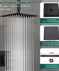 Square Stainless Steel Shower Faucet Set With Rainfall System One Handle Trim Kit Ceiling Mount Ten Inch Matte Black with air technology and valve features