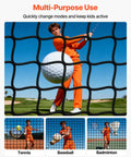 10x10x10 Ft Golf Batting Cage Net For Backyard And Indoor Practice With golfer using net, visible through 3 ply knotless polyester