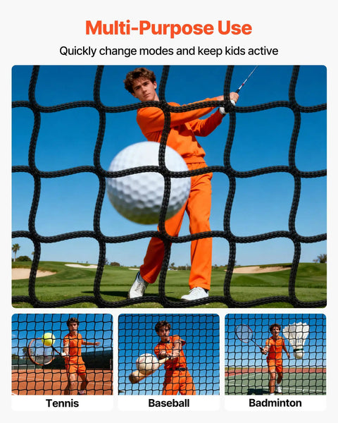 10x10x10 Ft Golf Batting Cage Net For Backyard And Indoor Practice With golfer using net, visible through 3 ply knotless polyester