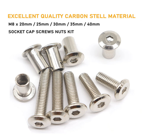 Rivet Countersunk Hex Socket Bolts and Hex Head Barrel Nuts Kit for Furniture Repair and DIY Builds Nickel Plated M8 Fasteners.
