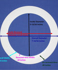 Diagram of Five Pack White Trim Ring For Six Inch Recessed Lights No Fuss Easy Install Oversized Hole Cover Covers Gaps From Mis Cuts And Torn Drywall Baffle And Springs Not Included, with dimensions.