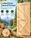 Unfinished 42 Inch by 84 Inch British Brace Knotty Barn Door with Double Sided Finish Made of Solid Canadian Spruce Includes Sliding Hardware Kit standing in a forest.