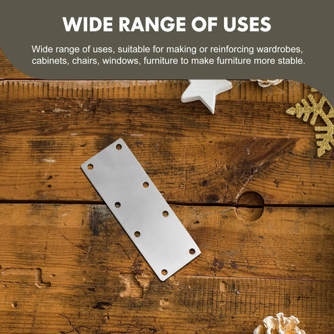 4 Pack Straight Flat Corner Braces For Wood Heavy Duty Stainless Steel Mending Plates on wooden surface