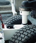 Close-up of Force 5K Electric Trailer Dolly For RV, Boat And Cargo Trailers with sturdy tires and battery connections.