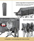 Portable Folding Double Duo Camping Chair Loveseat For Two with wine glass holders and bag, lightweight design